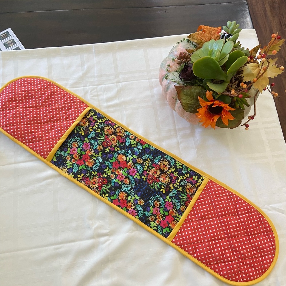 Quilted double oven mitten ( floral blue and orange)
